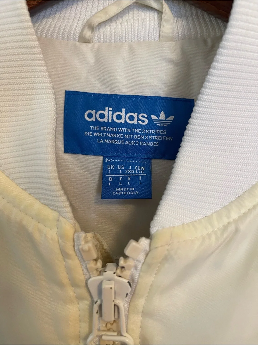 Adidas Bomber Jacket Mens Large Padded Patches Model BR7149 White